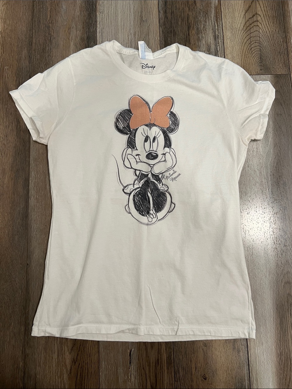 Disney White Tee with Peach Bow Minnie Sketch